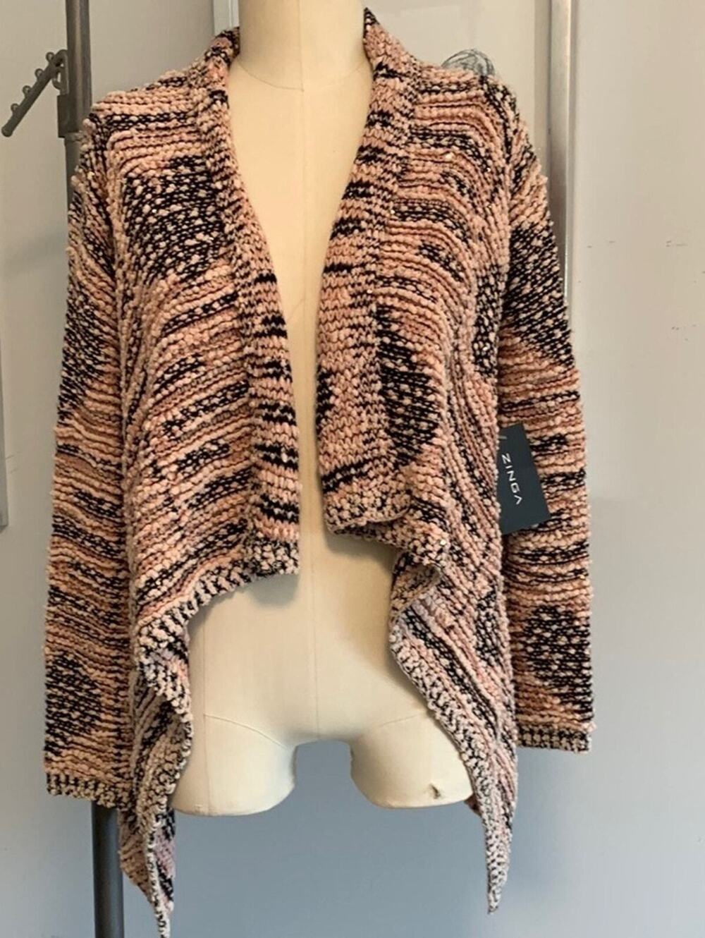 Pink and Black Cardigan Heart Asymmetrical Sweater ZINGA New with Tags
